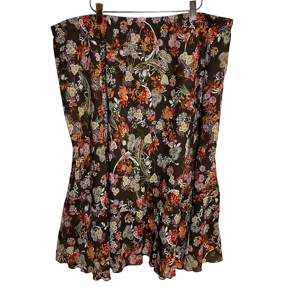 Y2K Floral Ruffle Midi Skirt Brown Plus Size 3X Long Boho Cottage Ren Fair Fairy